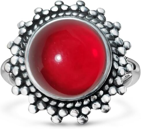 Sterling Silver Round Crystal Ring, Natural Sunflower Stone Sun Jewelry, Retro Style Women's Ring, S925 in Kuwait