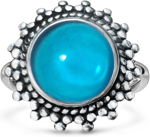 Sterling Silver Round Crystal Ring, Natural Sunflower Stone Sun Jewelry, Retro Style Women's Ring, S925 in Saudi Arabia