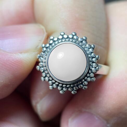 Sterling Silver Round Crystal Ring, Natural Sunflower Stone Sun Jewelry, Retro Style Women's Ring, S925 in Saudi Arabia