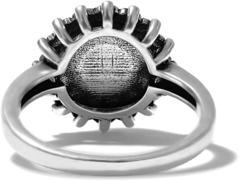Sterling Silver Round Crystal Ring, Natural Sunflower Stone Sun Jewelry, Retro Style Women's Ring, S925 in Saudi Arabia