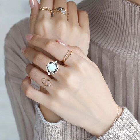 Sterling Silver Round Crystal Ring, Natural Sunflower Stone Sun Jewelry, Retro Style Women's Ring, S925 in Saudi Arabia