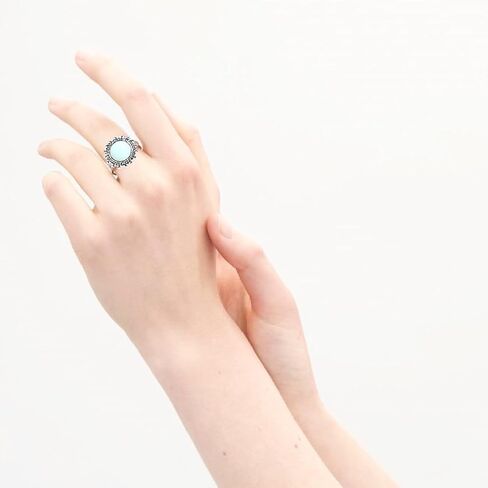 Sterling Silver Round Crystal Ring, Natural Sunflower Stone Sun Jewelry, Retro Style Women's Ring, S925 in Saudi Arabia