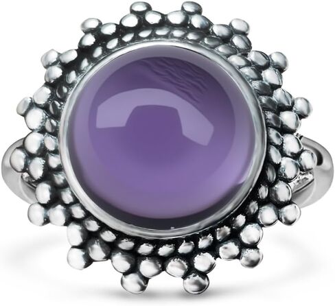 Sterling Silver Round Crystal Ring, Natural Sunflower Stone Sun Jewelry, Retro Style Women's Ring, S925 in Saudi Arabia