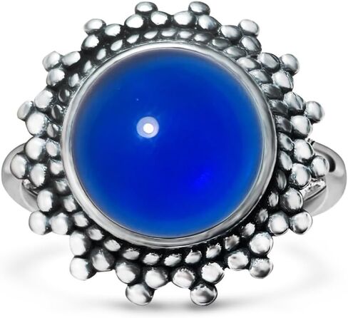 Sterling Silver Round Crystal Ring, Natural Sunflower Stone Sun Jewelry, Retro Style Women's Ring, S925 in Saudi Arabia