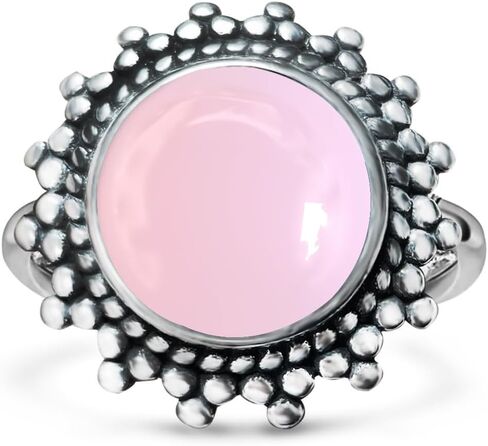 Sterling Silver Round Crystal Ring, Natural Sunflower Stone Sun Jewelry, Retro Style Women's Ring, S925 in Saudi Arabia