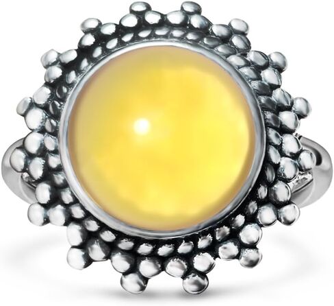 Sterling Silver Round Crystal Ring, Natural Sunflower Stone Sun Jewelry, Retro Style Women's Ring, S925 in Saudi Arabia