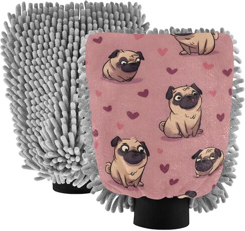 AIXIWAWA غسيل السيارات قفاز غسل القفازات الصلصال قلوب طباعة خالية من الخدش ماصة للماء 2 حزمة كبيرة in Kuwait