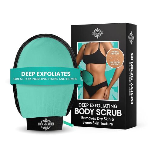 Dermasuri - Deep Exfoliating Glove for Shower - Scrubbing Mitt Body Scrubber Gloves - Korean Skin Cleaner Exfoliator - Dead Skin Buffing Treatment - Keratosis Pilaris Scrub Remover - (2 Pack) in Saudi Arabia