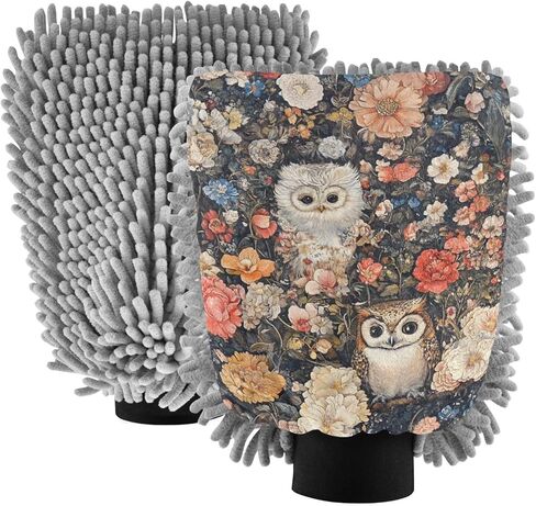 AIXIWAWA Car Wash Mitt Washing Glove Scratch Free Water Absorbent 2 Pack Large Owls Print in Saudi Arabia