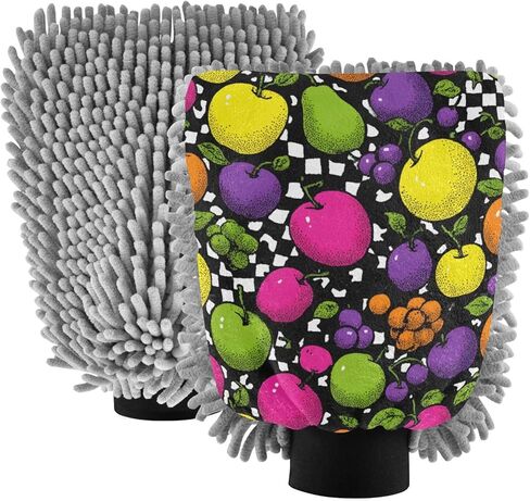 قفاز غسيل السيارات من AIXIWAWA، قفاز غسيل بنمط الفواكه، طباعة خالية من الخدوش، ماص للماء، 2 عبوة متوسطة الحجم in Kuwait