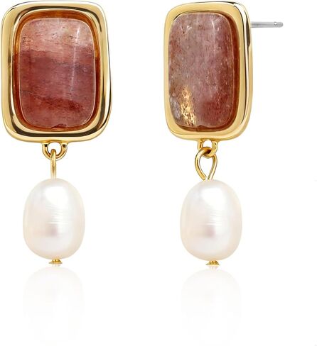 Sonateomber Gold Gemstone Dangle Drop Earrings for Women,Chunky Statement Pearl Square Natural Stone Healing Dangling Earings Prom Wedding Accessories Fashion Jewelry Gift in Saudi Arabia