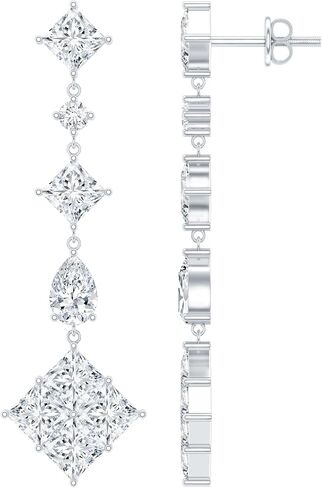 Certified Moissanite Dangling Earrings in Silver, D-Vs1 Quality, Moissanite Bridal Earrings - Unique Gift For Women in Saudi Arabia