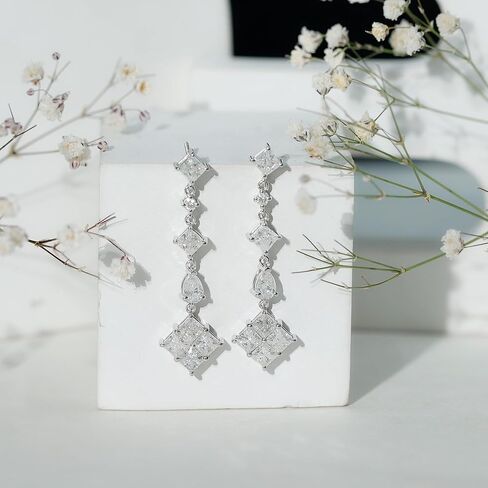 Certified Moissanite Dangling Earrings in Silver, D-Vs1 Quality, Moissanite Bridal Earrings - Unique Gift For Women in Saudi Arabia