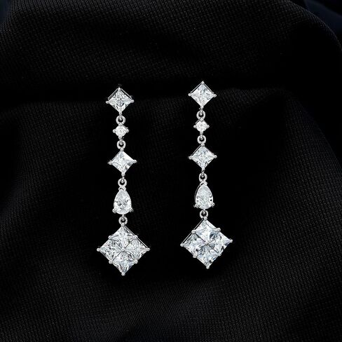 Certified Moissanite Dangling Earrings in Silver, D-Vs1 Quality, Moissanite Bridal Earrings - Unique Gift For Women in Saudi Arabia