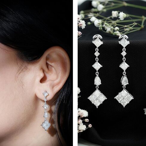 Certified Moissanite Dangling Earrings in Silver, D-Vs1 Quality, Moissanite Bridal Earrings - Unique Gift For Women in Saudi Arabia