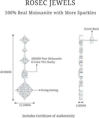 Certified Moissanite Dangling Earrings in Silver, D-Vs1 Quality, Moissanite Bridal Earrings - Unique Gift For Women in Saudi Arabia