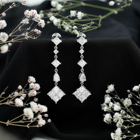 Certified Moissanite Dangling Earrings in Silver, D-Vs1 Quality, Moissanite Bridal Earrings - Unique Gift For Women in Saudi Arabia