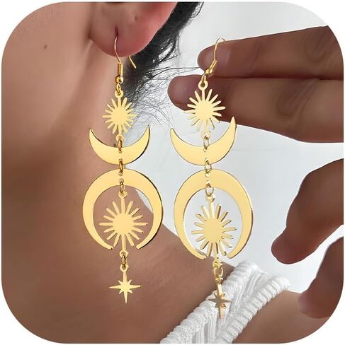 Moon Earrings Sun and Moon Earrings for Women Gold Star Celestial Witchy Earring Dangle Renaissance Star Sun Moons Magic Jewelry Accessories Trendy Jewelry Gifts in Saudi Arabia