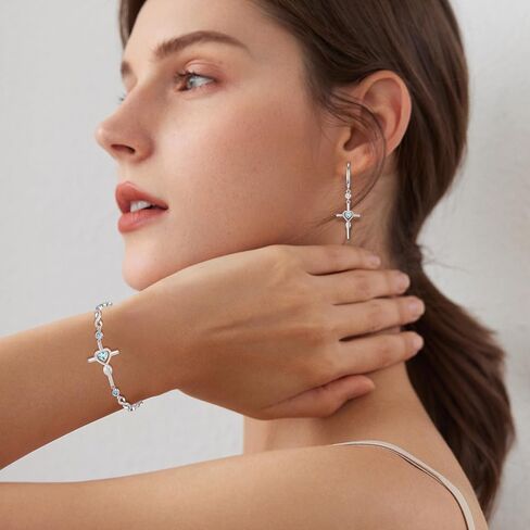 FANCIME Gift for Women Cross Dangle Drop Earrings 925 Sterling Silver Heart Birthstone Earring Fine Jewelry Birthday Gifts for Her Women in Saudi Arabia
