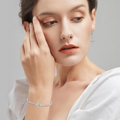 FANCIME Gift for Women Cross Dangle Drop Earrings 925 Sterling Silver Heart Birthstone Earring Fine Jewelry Birthday Gifts for Her Women in Saudi Arabia