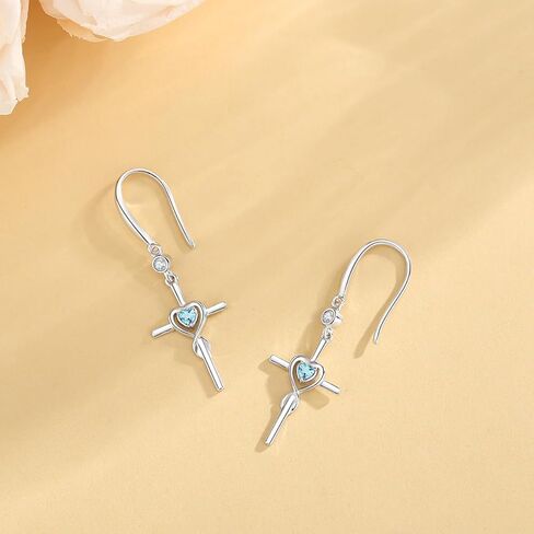 FANCIME Gift for Women Cross Dangle Drop Earrings 925 Sterling Silver Heart Birthstone Earring Fine Jewelry Birthday Gifts for Her Women in Saudi Arabia