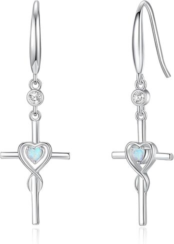 FANCIME Gift for Women Cross Dangle Drop Earrings 925 Sterling Silver Heart Birthstone Earring Fine Jewelry Birthday Gifts for Her Women in Saudi Arabia