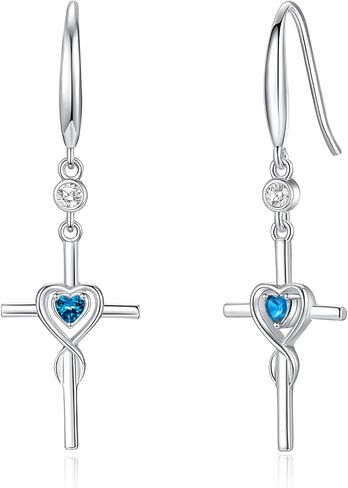 FANCIME Gift for Women Cross Dangle Drop Earrings 925 Sterling Silver Heart Birthstone Earring Fine Jewelry Birthday Gifts for Her Women in Saudi Arabia