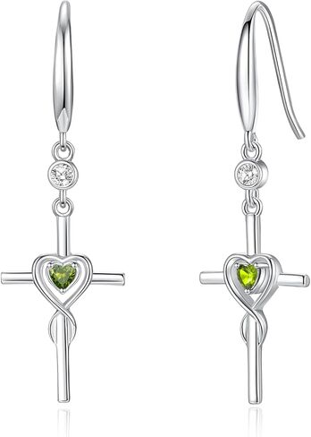 FANCIME Gift for Women Cross Dangle Drop Earrings 925 Sterling Silver Heart Birthstone Earring Fine Jewelry Birthday Gifts for Her Women in Saudi Arabia