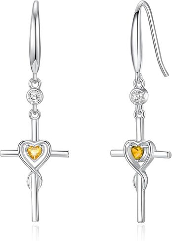 FANCIME Gift for Women Cross Dangle Drop Earrings 925 Sterling Silver Heart Birthstone Earring Fine Jewelry Birthday Gifts for Her Women in Saudi Arabia