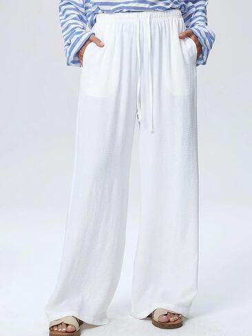 Women's High Waisted Stretch Wide Leg Pants with Drawstring Elastic Pull On Casual Loose Flowy for Work Travel in Saudi Arabia