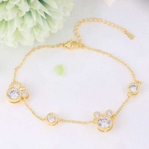 سوار الفأر من الفضة الاسترليني للمراهقات، سوار لطيف من الزركونيا المكعب الذهبي المتلألئ، أساور ساحرة قابلة للتعديل، هدايا مجوهرات رائعة لابنة حفيدة ابنة أخت in Kuwait