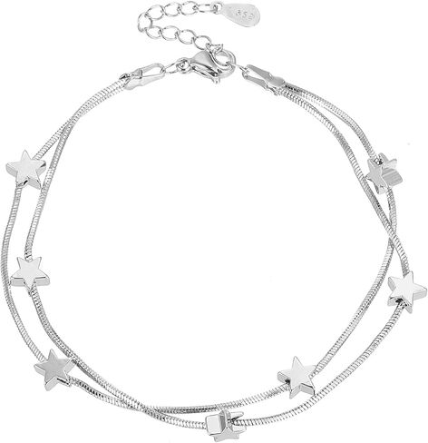 نجوم سحر سوار للنساء، نجوم فضية سلسلة مزدوجة سوار مطرز نجمة الحد الأدنى أساور السماوية الكاحل أساور لذيذ سلسلة هدايا مجوهرات بسيطة للنساء المراهقات in Kuwait