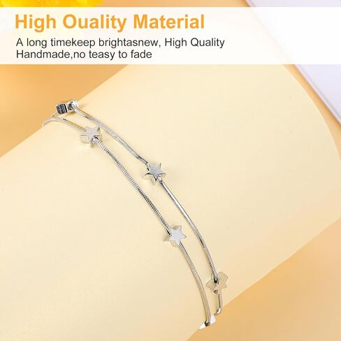 نجوم سحر سوار للنساء، نجوم فضية سلسلة مزدوجة سوار مطرز نجمة الحد الأدنى أساور السماوية الكاحل أساور لذيذ سلسلة هدايا مجوهرات بسيطة للنساء المراهقات in Kuwait