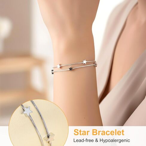 نجوم سحر سوار للنساء، نجوم فضية سلسلة مزدوجة سوار مطرز نجمة الحد الأدنى أساور السماوية الكاحل أساور لذيذ سلسلة هدايا مجوهرات بسيطة للنساء المراهقات in Kuwait