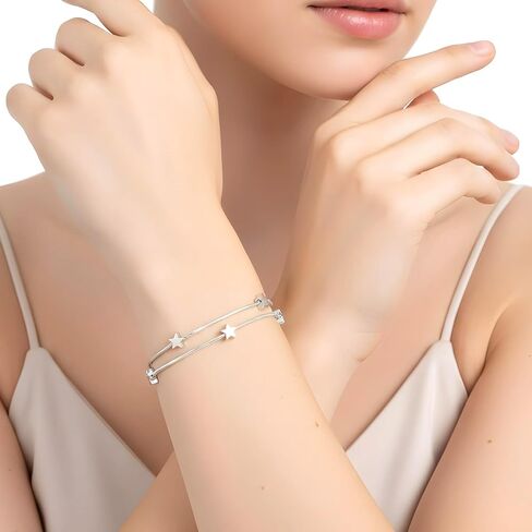 نجوم سحر سوار للنساء، نجوم فضية سلسلة مزدوجة سوار مطرز نجمة الحد الأدنى أساور السماوية الكاحل أساور لذيذ سلسلة هدايا مجوهرات بسيطة للنساء المراهقات in Kuwait