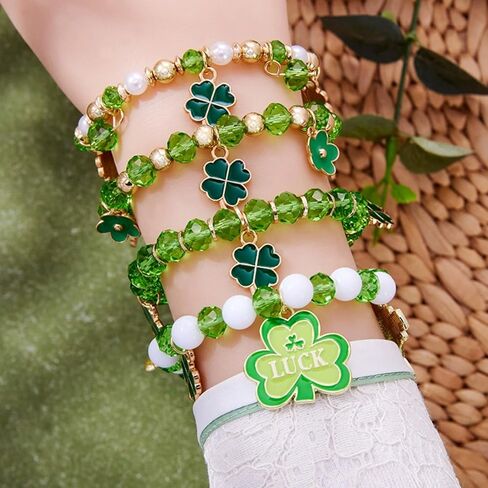 72ore St Patrick Bracelets Four Leaf Bracelet Green Shamrock Bracelet Lucky Saint Patricks Day Outfits for Women in Kuwait