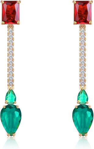 Crystal Teardrop Dangle Drop Earrings for Women Rhinestone Cubic Zirconia Birthstone Pink Blue Chandelier Earrings for Girls Mom Wife Prom in Saudi Arabia