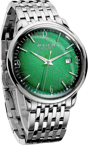 FEICE Mens Vintage Watches Luminous Automatic Silver Stainless Steel Watch Green Dial Mechanical Wristwatch Waterproof Business Dress Watch for Men FM221NEW in Kuwait