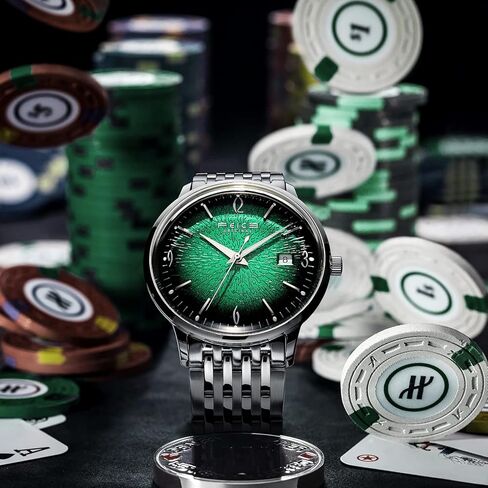 FEICE Mens Vintage Watches Luminous Automatic Silver Stainless Steel Watch Green Dial Mechanical Wristwatch Waterproof Business Dress Watch for Men FM221NEW in Kuwait