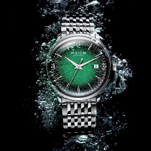 FEICE Mens Vintage Watches Luminous Automatic Silver Stainless Steel Watch Green Dial Mechanical Wristwatch Waterproof Business Dress Watch for Men FM221NEW in Kuwait