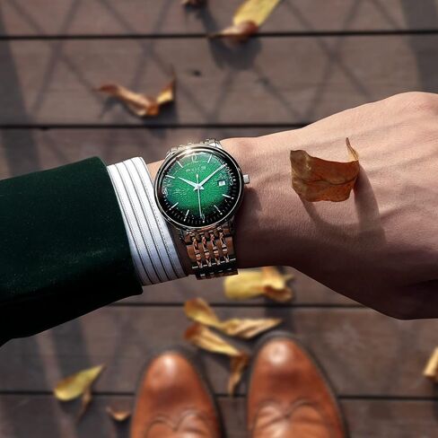 FEICE Mens Vintage Watches Luminous Automatic Silver Stainless Steel Watch Green Dial Mechanical Wristwatch Waterproof Business Dress Watch for Men FM221NEW in Kuwait