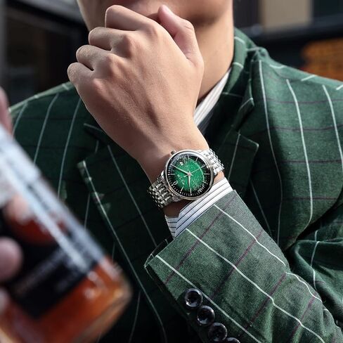 FEICE Mens Vintage Watches Luminous Automatic Silver Stainless Steel Watch Green Dial Mechanical Wristwatch Waterproof Business Dress Watch for Men FM221NEW in Kuwait