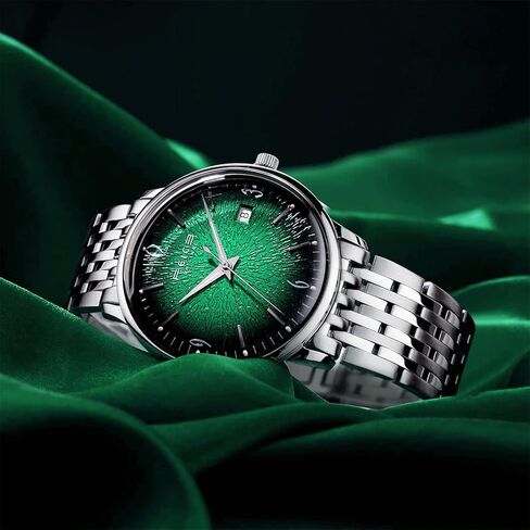 FEICE Mens Vintage Watches Luminous Automatic Silver Stainless Steel Watch Green Dial Mechanical Wristwatch Waterproof Business Dress Watch for Men FM221NEW in Kuwait