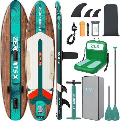 ZLX 10'6" x 33" لوح مجداف قابل للنفخ لجميع مستويات المهارة للشباب والكبار، سطح واسع ثابت غير قابل للانزلاق، مجداف قابل للتعديل، مقود وحقيبة حمل in Kuwait