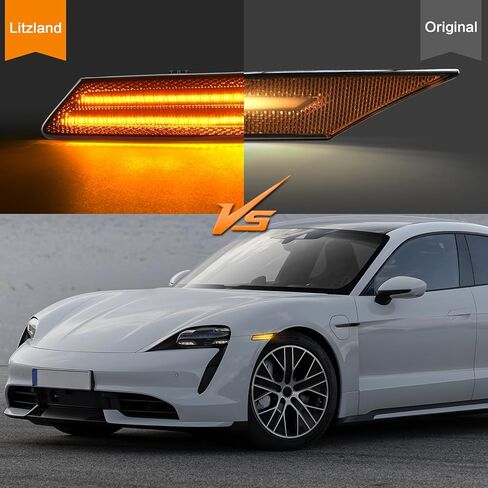 litzland LED Side Marker Lights Sequential Amber Compatible with Porsche Taycan Sedan 2020-up Front Bumper LED Turn Signal Indicator Blinker Lamps in Kuwait