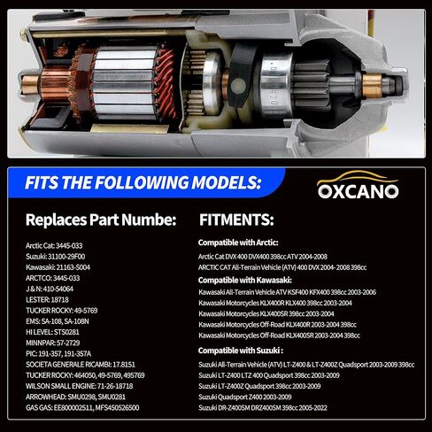 Starter Motor Assembly Compatible with Suzuki ATV DRZ400 LT-Z400 LTZ 400 Quadsport Z400 Kawasaki KFX400 KLX400R KSF400 Arctic Cat DVX 2003 2004 2005 2006 2007 2008 2009 Replace# 3445-033 31100-29F00 in Saudi Arabia