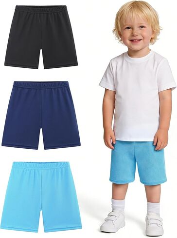 3 Pack Toddler Shorts Boys Basketball Shorts Athletic Soccer Short Baby Boy Stretch Breathable Pants Size 2-5T in Kuwait