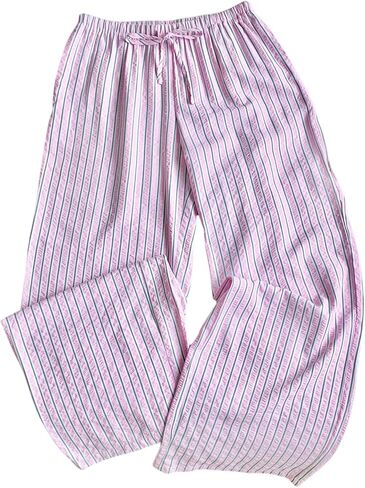 MakeMeChic Women's Striped Straight Leg Pants Drawstring Elastic Waist Baggy Trousers in Kuwait