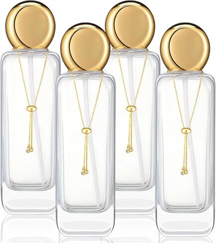 4 قطع من الزجاجات الفاخرة سعة 4 أونصة مع مضخة زجاجية مع زجاجة رذاذ بسلسلة ذهبية وقارورة سفر مع رأسين مضخة بلاستيكية ورأسين لرش الماء الزيتي (شفاف) in Kuwait