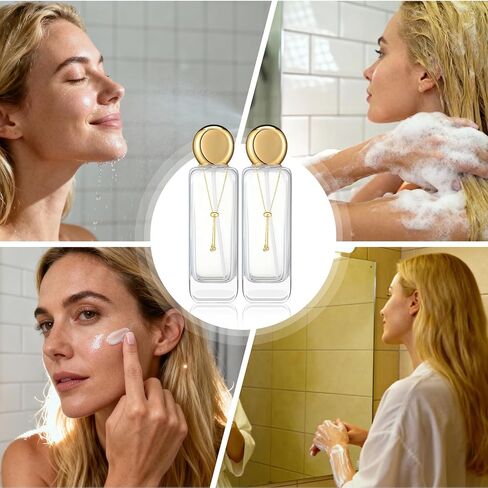 4 قطع من الزجاجات الفاخرة سعة 4 أونصة مع مضخة زجاجية مع زجاجة رذاذ بسلسلة ذهبية وقارورة سفر مع رأسين مضخة بلاستيكية ورأسين لرش الماء الزيتي (شفاف) in Kuwait